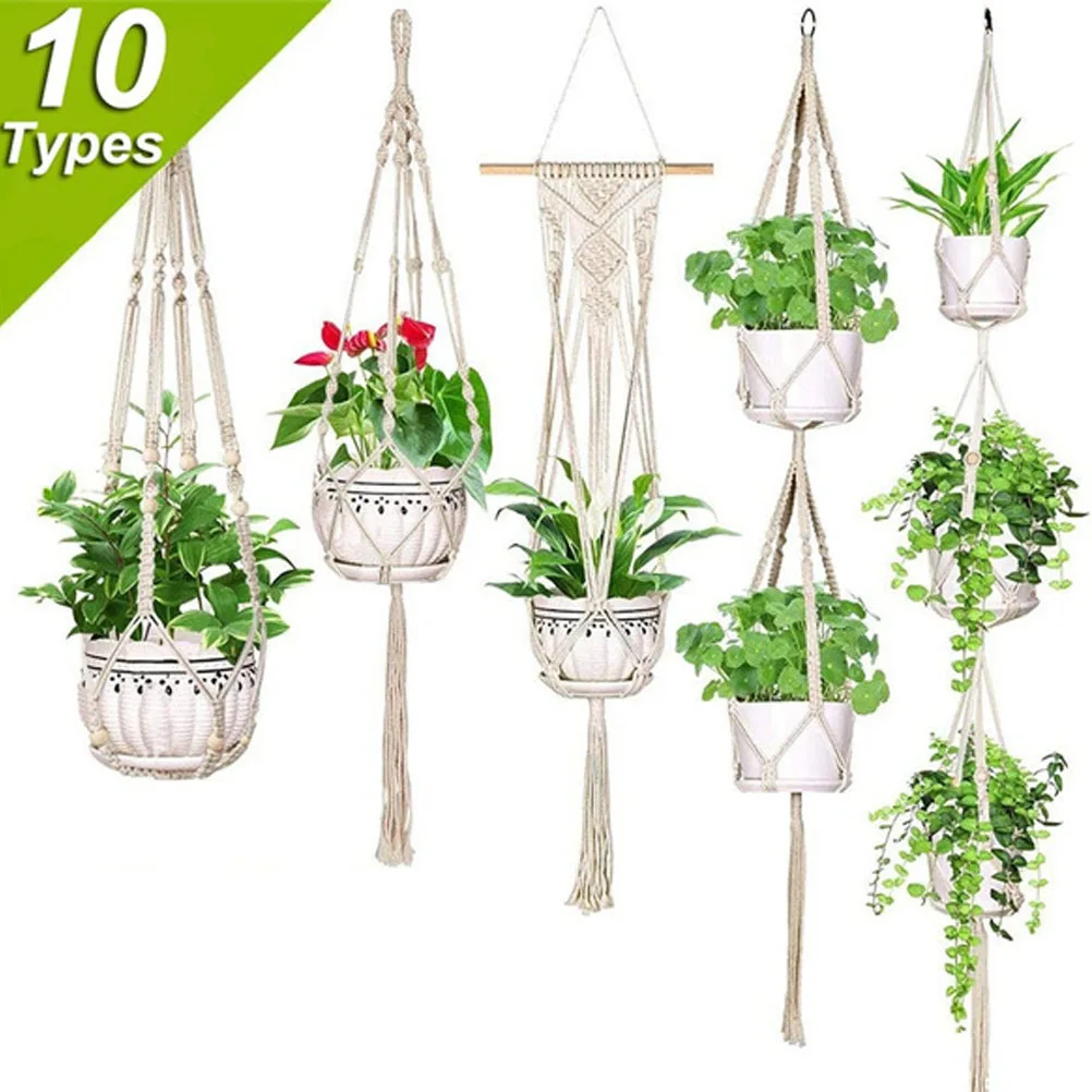 

Macrame Plant Hanger, Pot Holder, Hanging Planter Basket, Jute Braided Rope Craft, 9 Styles