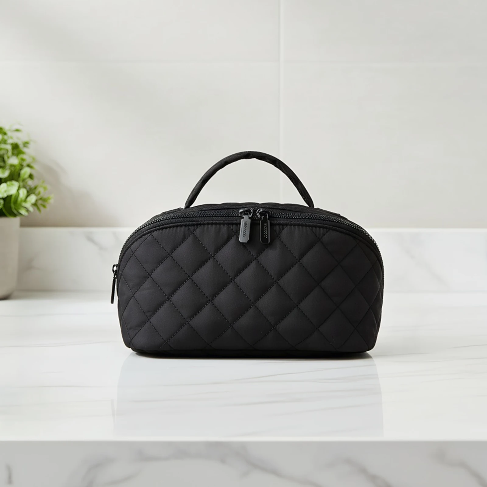 Cotton Travel Makeup Bag with 5 Dedicated Pockets Cosmetic Organizer with Handle for Women Toiletries Accessories Brushes