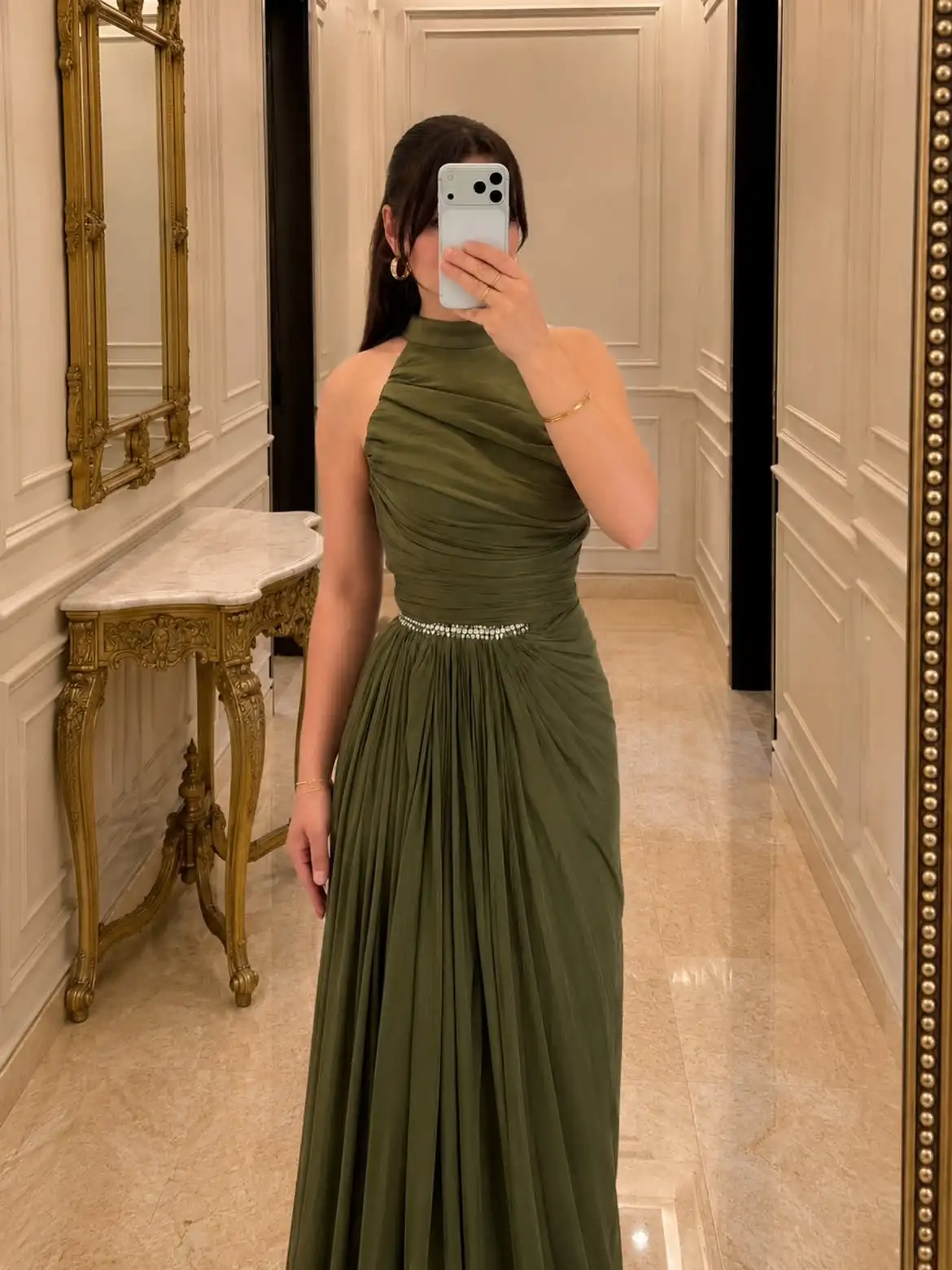 Women Long Bridesmaid Dresses Light Blue Strapless Ruched Lace Up Back Floral A Line Chiffon Wedding Guest Evening Party Dresses - 3