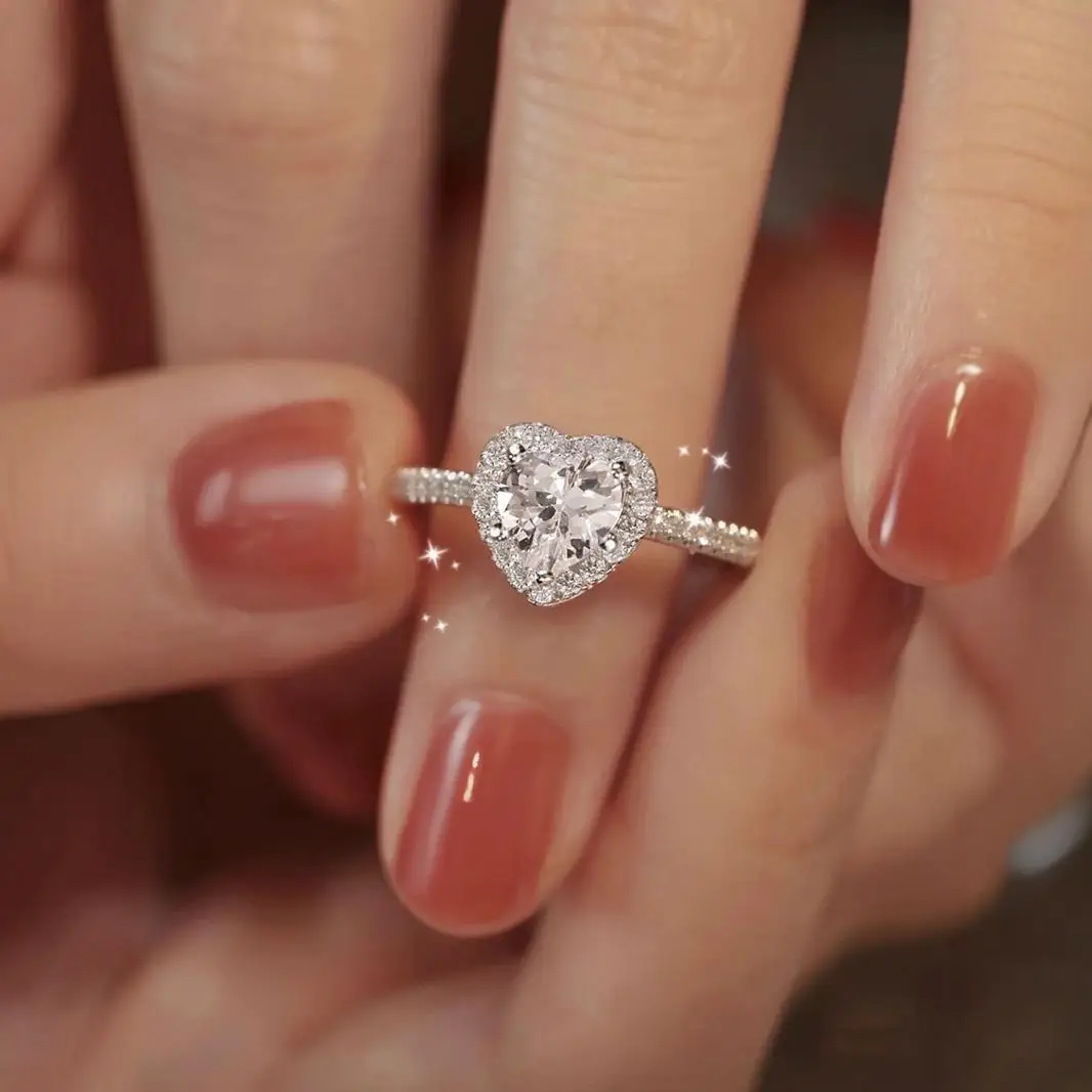 Luxury Silver Color Heart Ring for Women Exquisite Fashion Metal Inlaid White Zircon Stones Wedding Ring Engagement Jewelry silver ring wedding rings womens ring jewelry rings ring jewelry