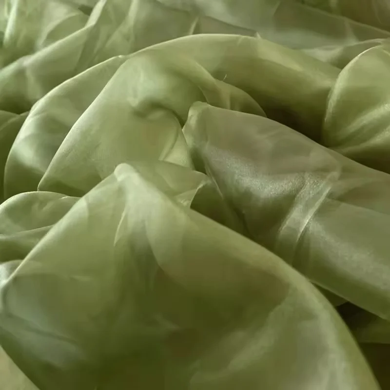 Elegant Sage Green Matte Sheer Organza Fabric for Bridal and Formal Wear