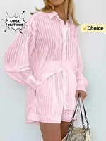 Summer Fashion New Matching Collection Women's Solid Color Jacquard Shirt Shorts Two Piece Elegant Casual Sports Set - Image 3