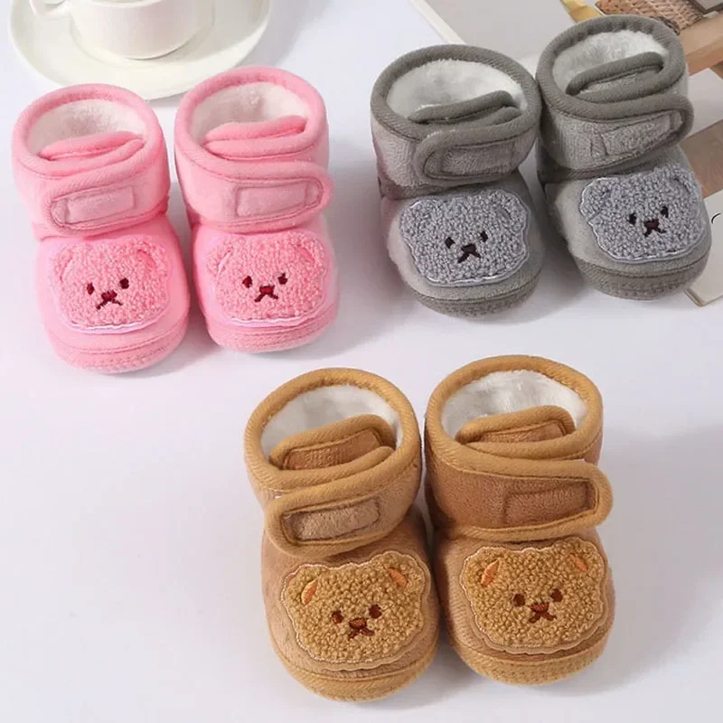 2024 New Baby Cute Shoes Children Soft Soled Walking Shoes Autumn Winter Cartoon Bear Newborn Infant Cotton Boots First Walkers 1