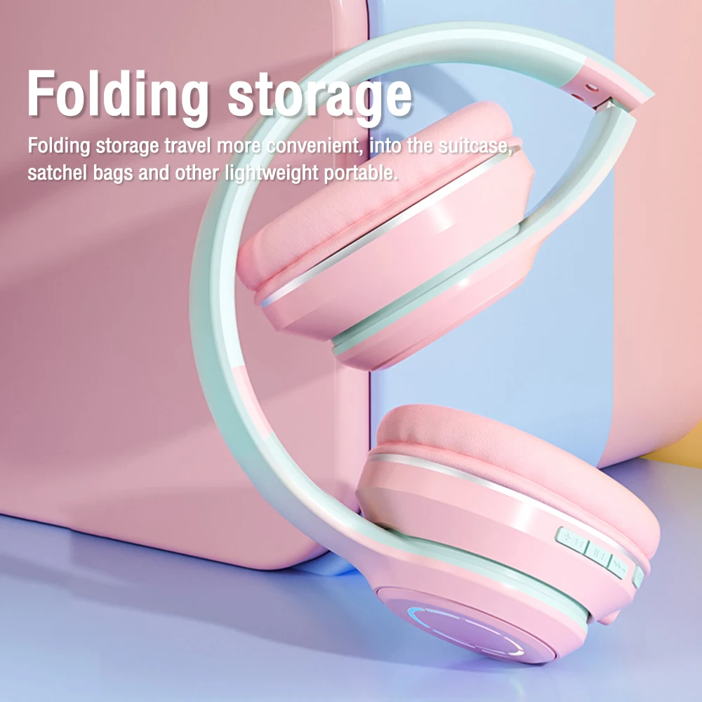 Foldable Wireless Bluetooth Headphone With Mic LED Light Big Headsets Game Helmet Stereo Music Earphone For Cell Phone Laptop