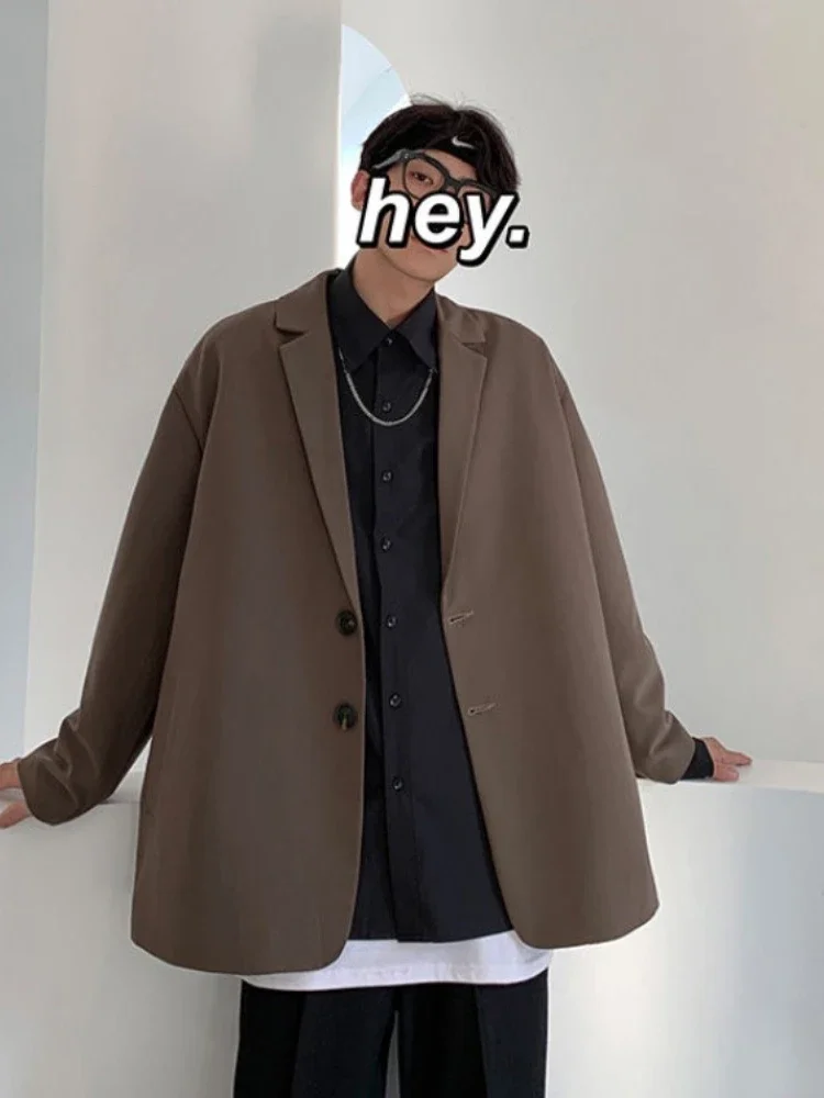 Description Picture 5 of item2023 New Versatile Blzer Suit Spring Autumn New Brown Jacket Trend Oversize Japanese Casual Coat Men Kpop Streetwear Daily