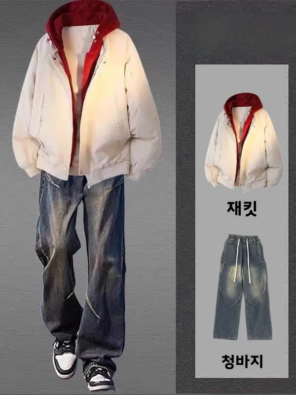 남성용 캐주얼 파일럿 재킷 및 바지 세트 트렌디한 야구 아우터 멋지고 멋진 올인원 가을 겨울 패션