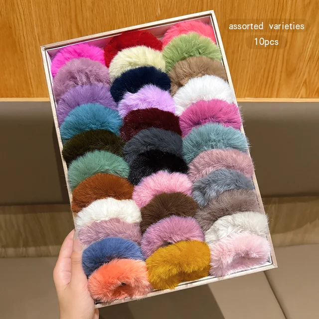 Anneaux de cheveux en peluche sélectionnés au hasard, simples et polyvalents, 10 couleurs, adaptés à un usage quotidien d'accessoires pour cheveux 1