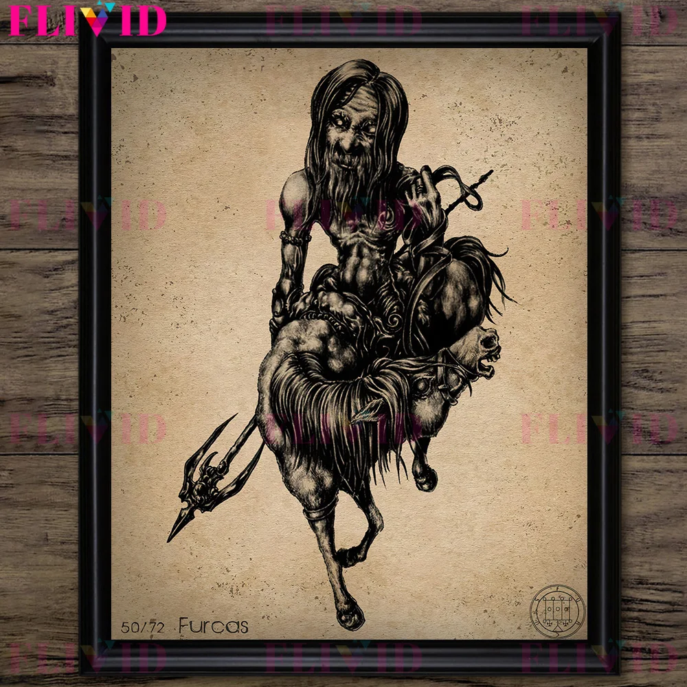 Vintage Gothic Wall Art Canvas: Demons in the Book of Shadows - Pagan Demon Art Poster Print Decor