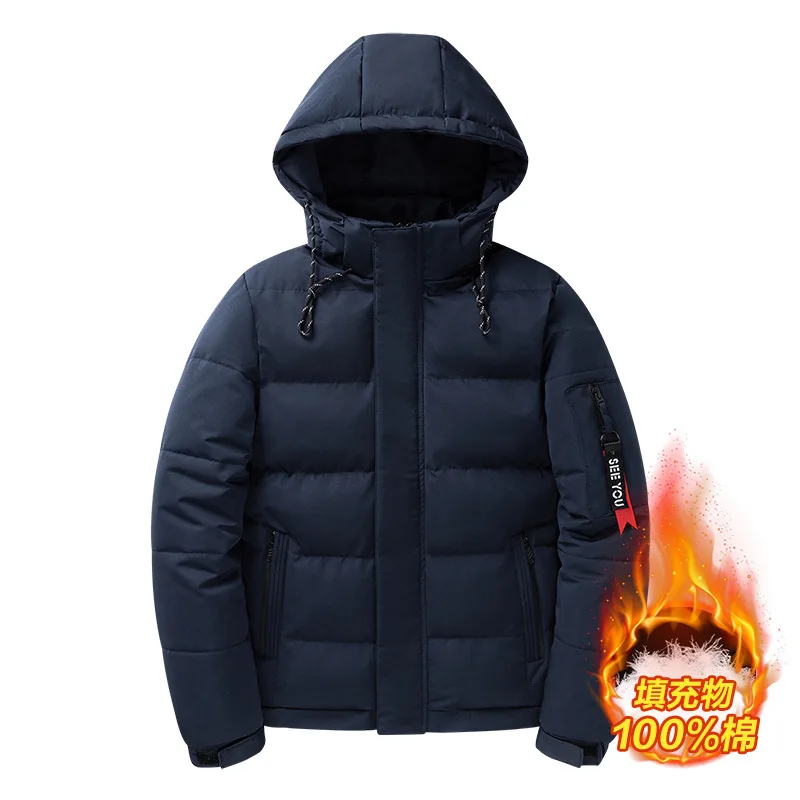 New Winter Warm Thick Parkas Men Windproof Outerwear Hooded Cotton-padded Jacket Bomber Zipper Coat Black Blue Men's Clothing
