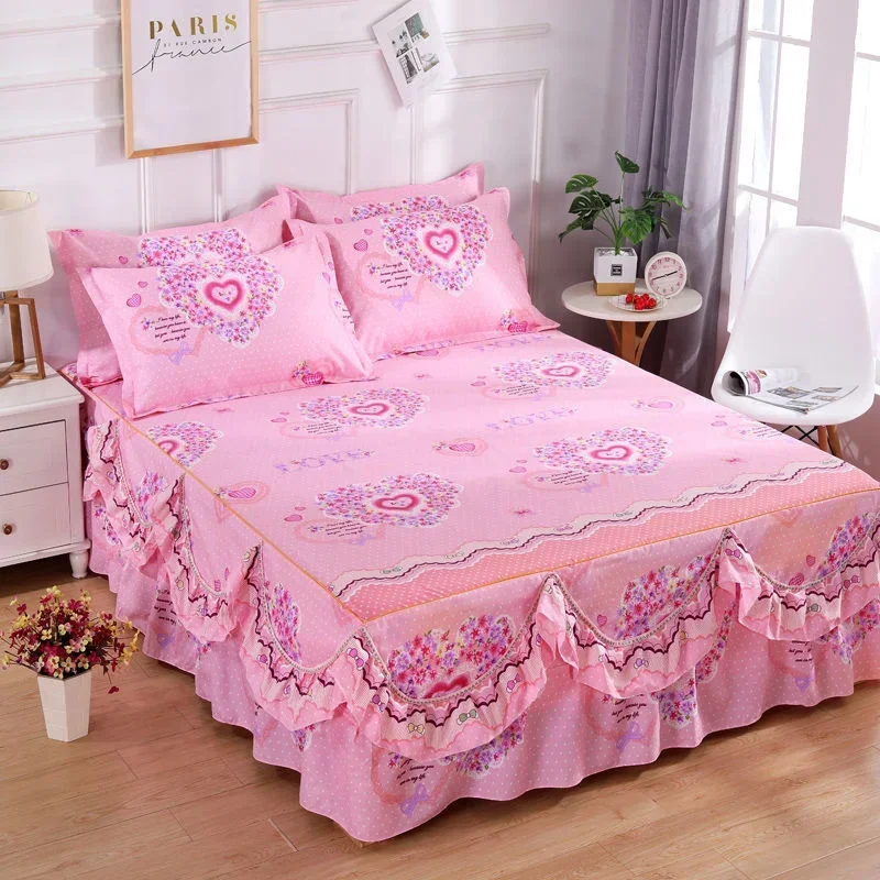 

3Pc/Set Bedspread Set Flower Print Bed Sheet Fashion Bed Sheets Soft For King/Queen Size Antiskid Beddress Bedding Flat