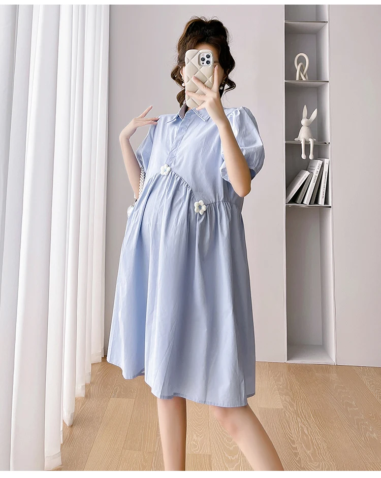 

Loose Comfortable Printed Summer Maternity Shirts Lactation Short Sleeve Turn-Down Collar Pregnant Woman High Waist Women Blouse