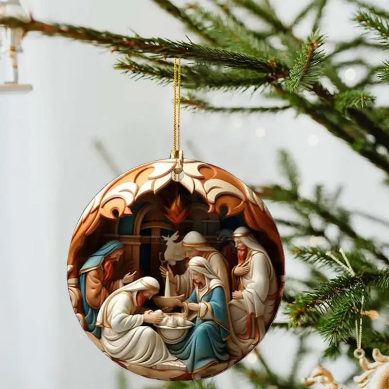

Christmas Tree Nativity Decorations Holy Family 2D Acrylic Waterproof Ornaments Colorful Fadeless Festival Pendant with Rope