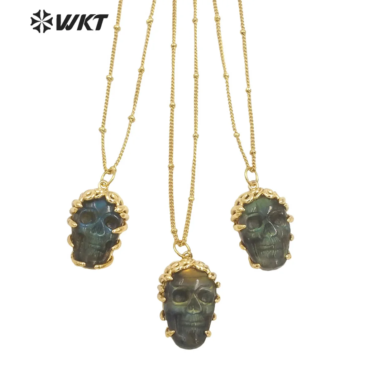 

WT-N1462 WKT 2023 Unique Style Labradorite Women Pendant Necklace 18k Gold Plated Skull-shaped Accessory Dance Party Jewelry