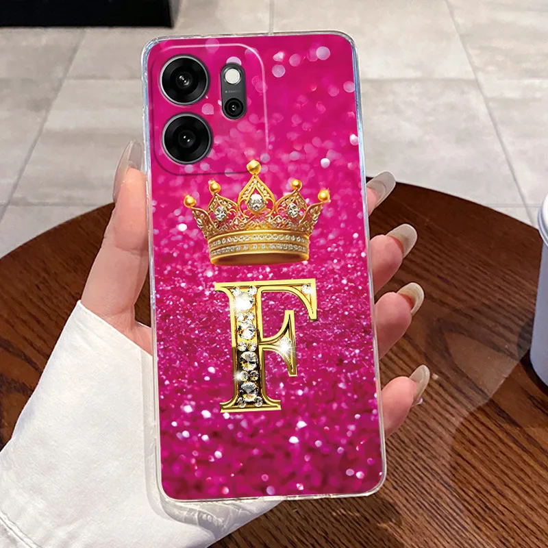 Fashion Crown Initial Letter Clear Soft TPU Phone Case Back Cover Housing