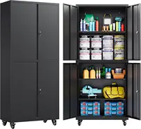 Tool Metal Storage Cabinet with Wheels Rolling Garage Storage Cabinet with Lock Black Metal Cabinet with Shelves 1