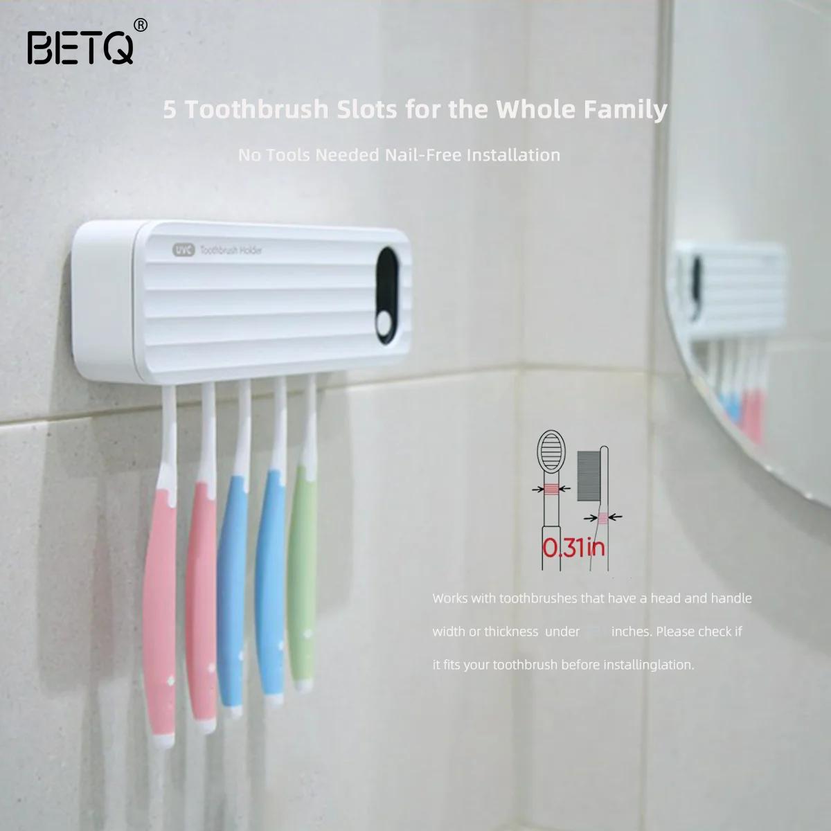 Household UVC Toothbrush Sterilizer Holder Rechargeable Wall-mounted Toothbrush Holder With 5 Brush Slots Bathroom Accessories