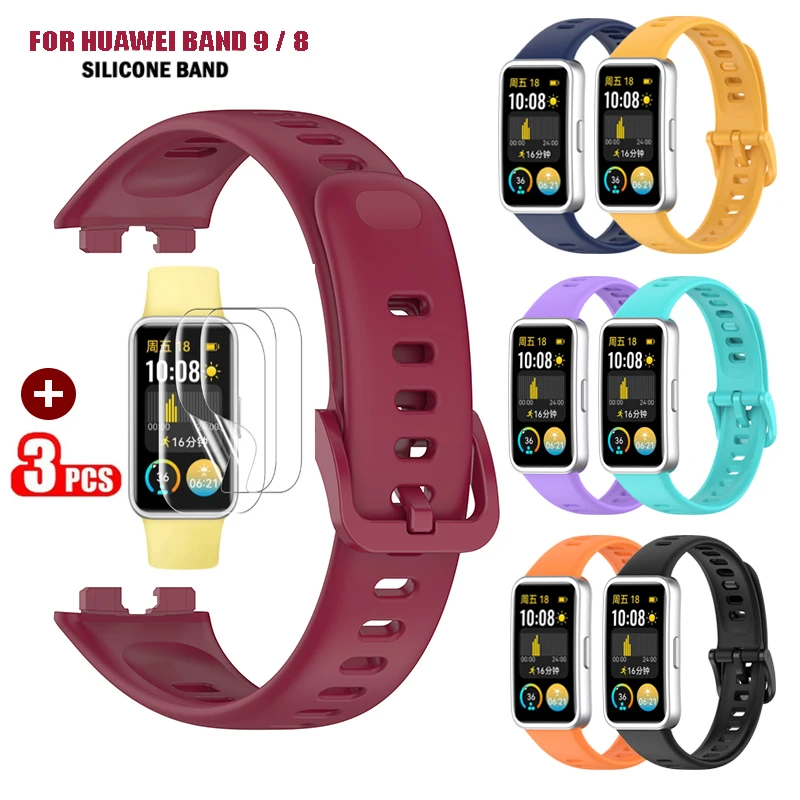 2-in-1 Silicone Strap Band with 3-Pack Anti-Scratch HD Screen Protectors