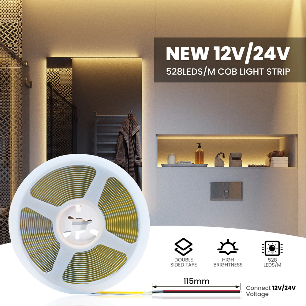 DC 12V 24V COB LED Strip Light 320 480 528 LEDs Flexible S0b89a9edd05e4a58af02c3daa844cbe78