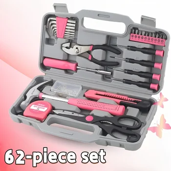 Cassetta degli Attrezzi Multifunzionale da 62 Pezzi, Adatta per Uso Domestico, Portatile, Completamente Equipaggiata con Utensili tra cui Martello e Pinze