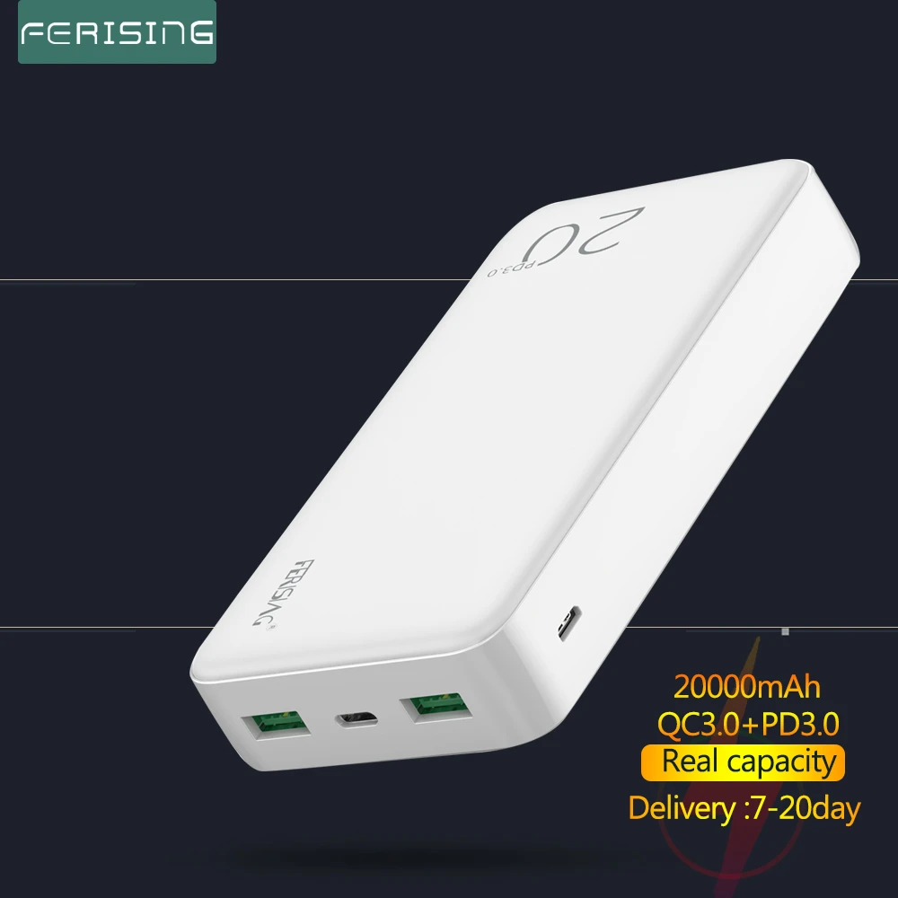 powerbanks FERISING 18W Power Bank 20000mAh Portable External Battery Fast Quick Charger QC PD 3.0 20000 mah Phone Tablet Laptop PowerBank good power bank