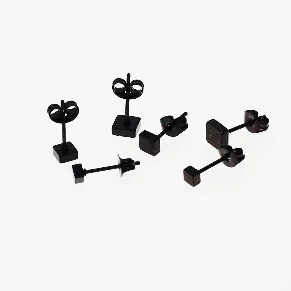 Titan 316L Edelstahl Quadratisch Schwarz-Farbe Pflanzung Push-Back-Ohrstecker 3/4/5mm Kein Verblassen Allergiefrei Modeschmuck