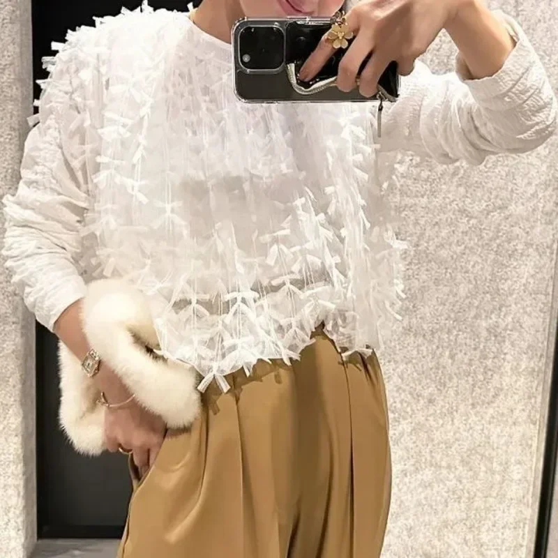 Camisas sin mangas con cuello redondo, Blusas de malla con lazo