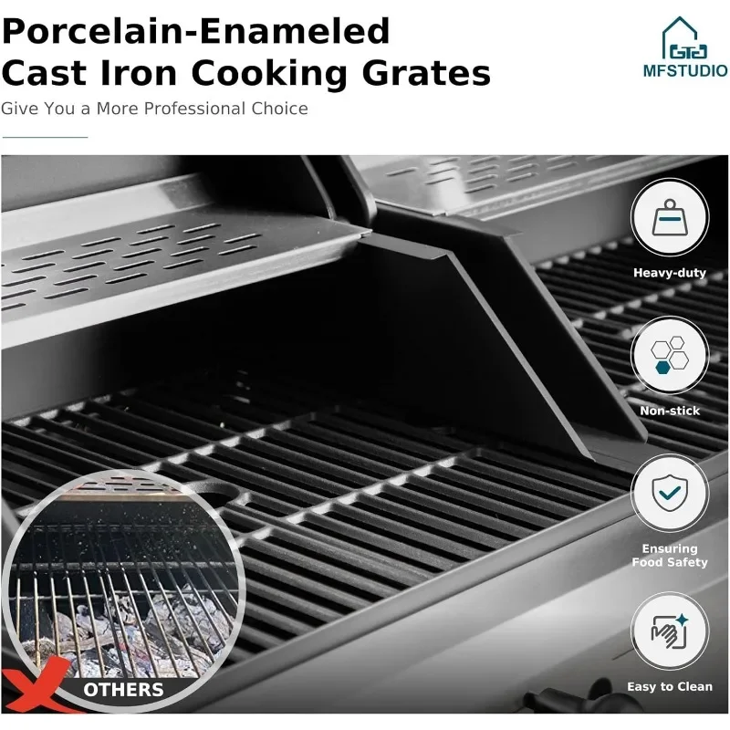 S0b89d06723f04bbda4593b1736fe6b86s Dual Fuel Propane Gas Grill and Charcoal Grill Combo with Side Burner, Porcelain-Enameled Cast Iron Grate Mallzona