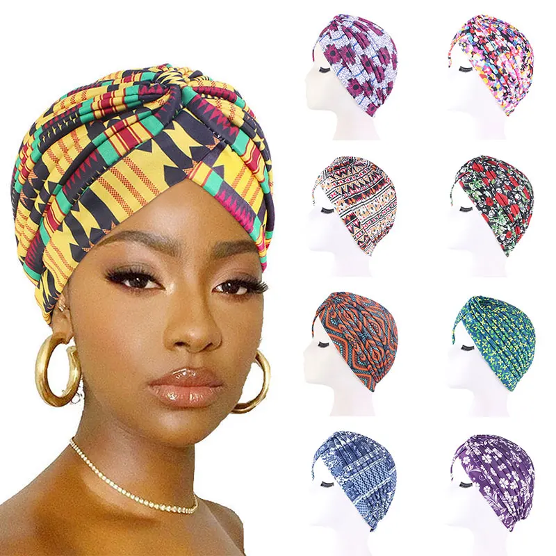 

Hot Sale!Women Print Flower Knot Muslim Turban Inner Hijab Caps Cancer Ruffle Chemo Hat Beanie Bonnet India Hat Hijabs For Woman