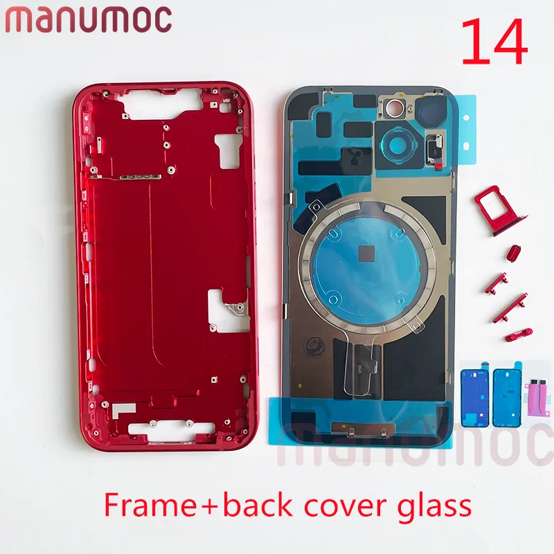 

1Set Middle Frame Back Cover Glass With Magsafe Magnetic With Side Button For iPhone 14 Replacement Repair Parts