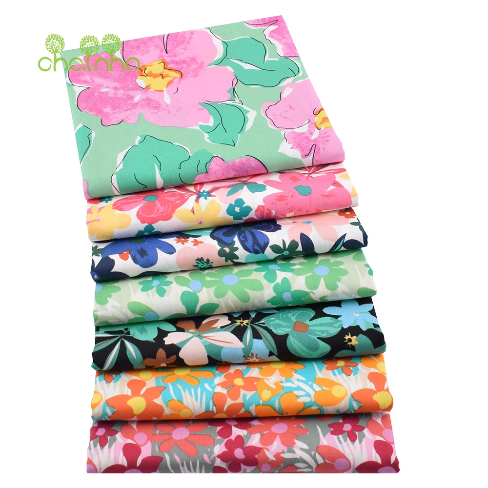 Chainho,Newest Flower Printed Plain Cotton Fabric,DIY Sewing Quilting Poplin Material For Baby  Children's Shirts,Skirts,Dresses