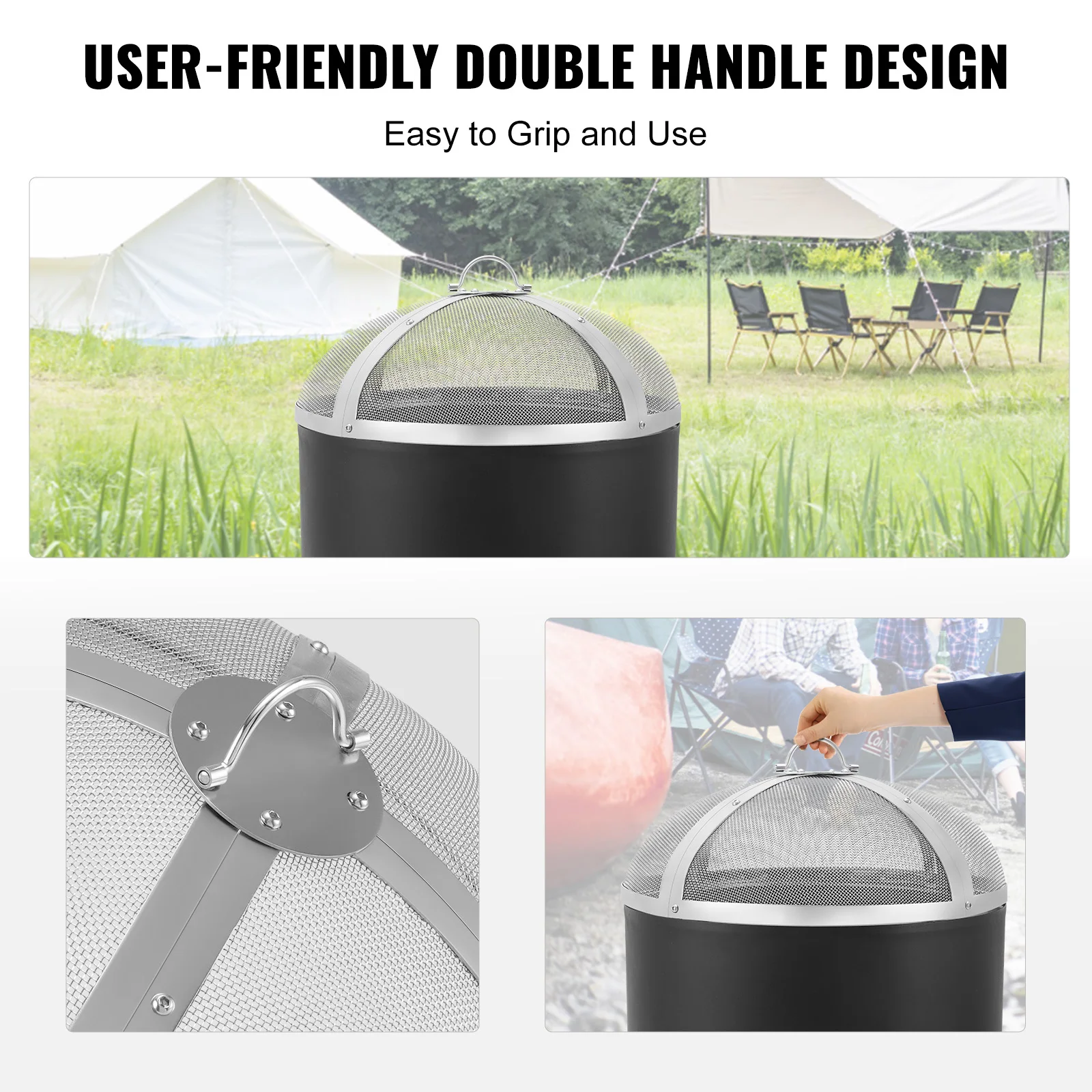 VEVOR Fire Pit Spark Screen Round Reinforced Heavy Duty Steel Metal Cover Outdoor Firepit Lid Easy-Opening Top Screen Covers