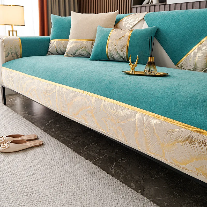 Chenille Jacquard Fabric Sofa Cover Leather Sofa Slipcover European Style Couch Cover Custom Anti-slip 2/3/4 Seat Sofa Towel 4