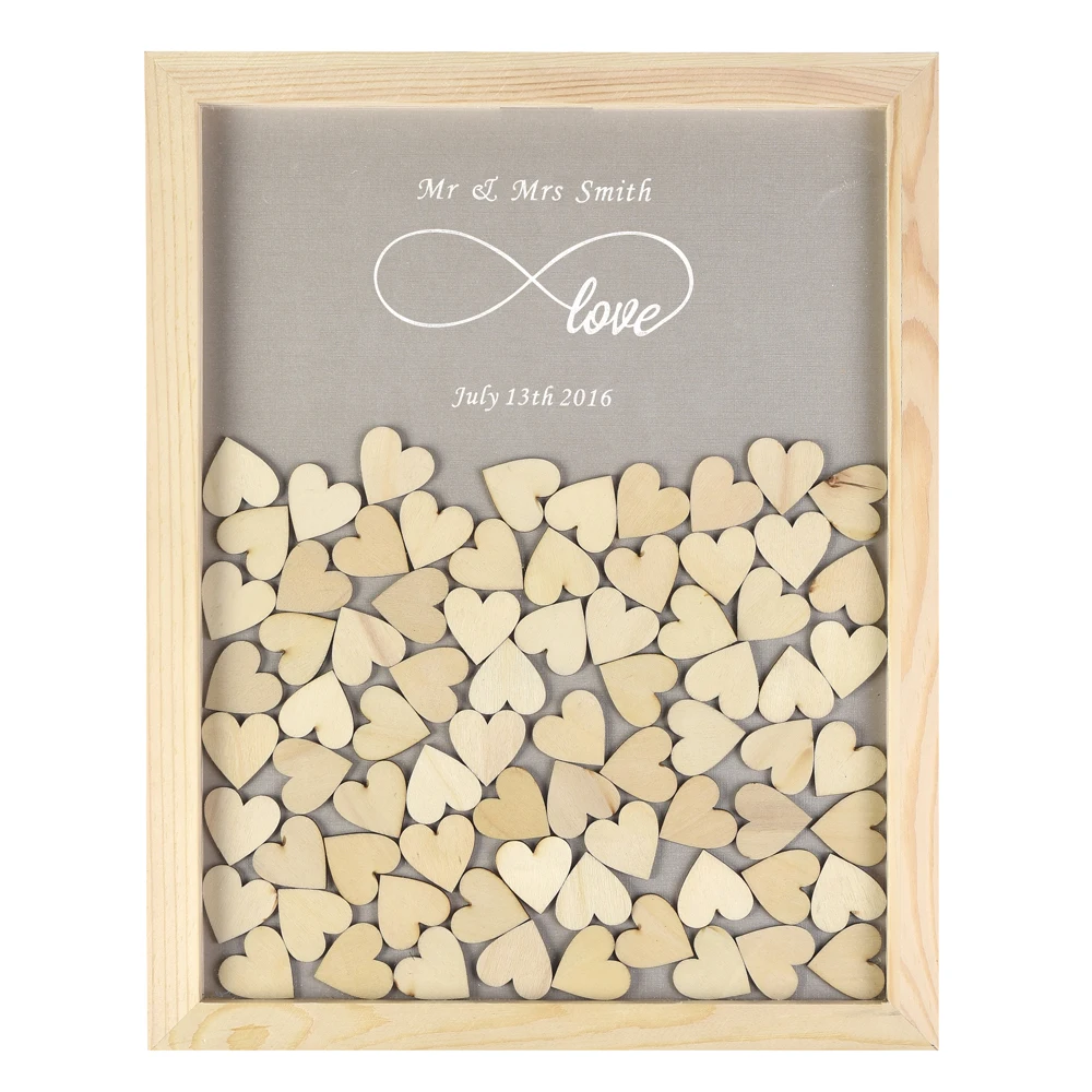YANGSION Engraved Personalized Rustic Wooden Drop Top Frame Guest Book Alternative Unique Hearts Wedding Date Gifts Favors