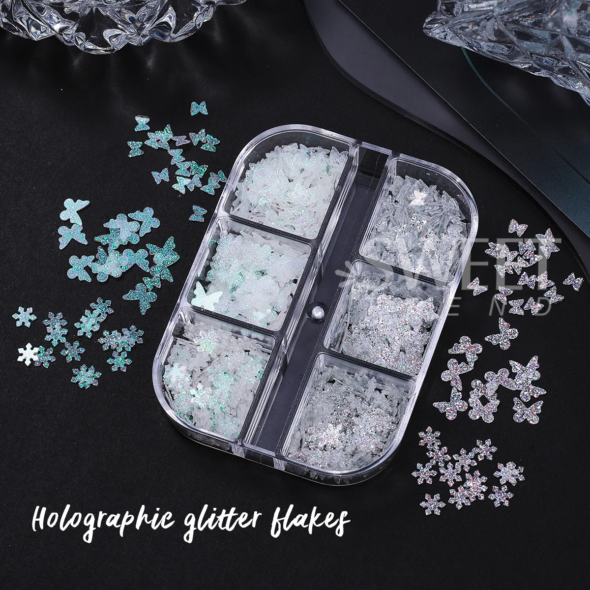 2 Boxes Winter Nail Art Sequins Shimmer Glitter Clear Snowflakes Hexagon Flakes Sugar Sweater Pigment Christmas Manicure Decor