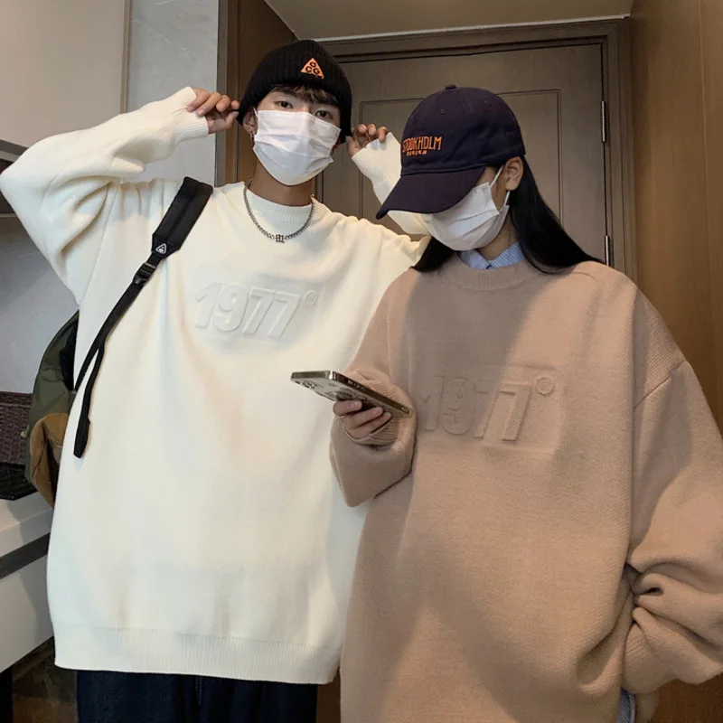 

Privathinker Men's Letter Round Neck Sweater Loose Korean Style Unisex Knitted Pullover Fashion Brand Casual Male Jumpers