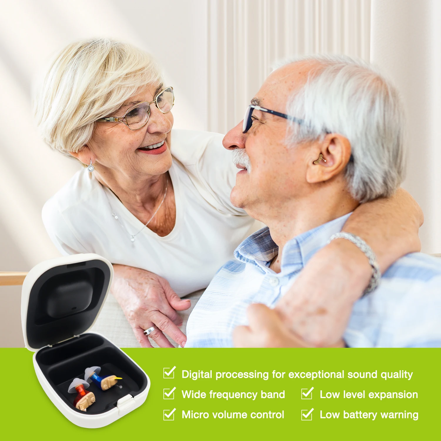 1 Pair, Invisible Mini Hearing Aids For Seniors: Volume Control, Noise Cancelling, Portable Case 2