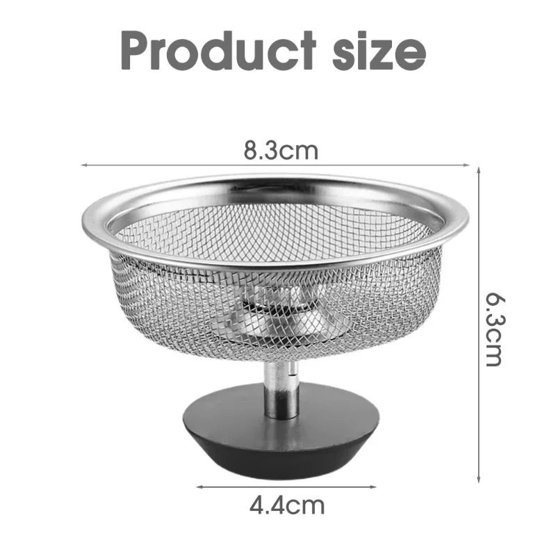 Kitchen Sink Strainer with Handle & Stopper Replacement Sink Drain Basket Stainless Steel Mesh Filter Strainers Waste Hole Trap images - 6
