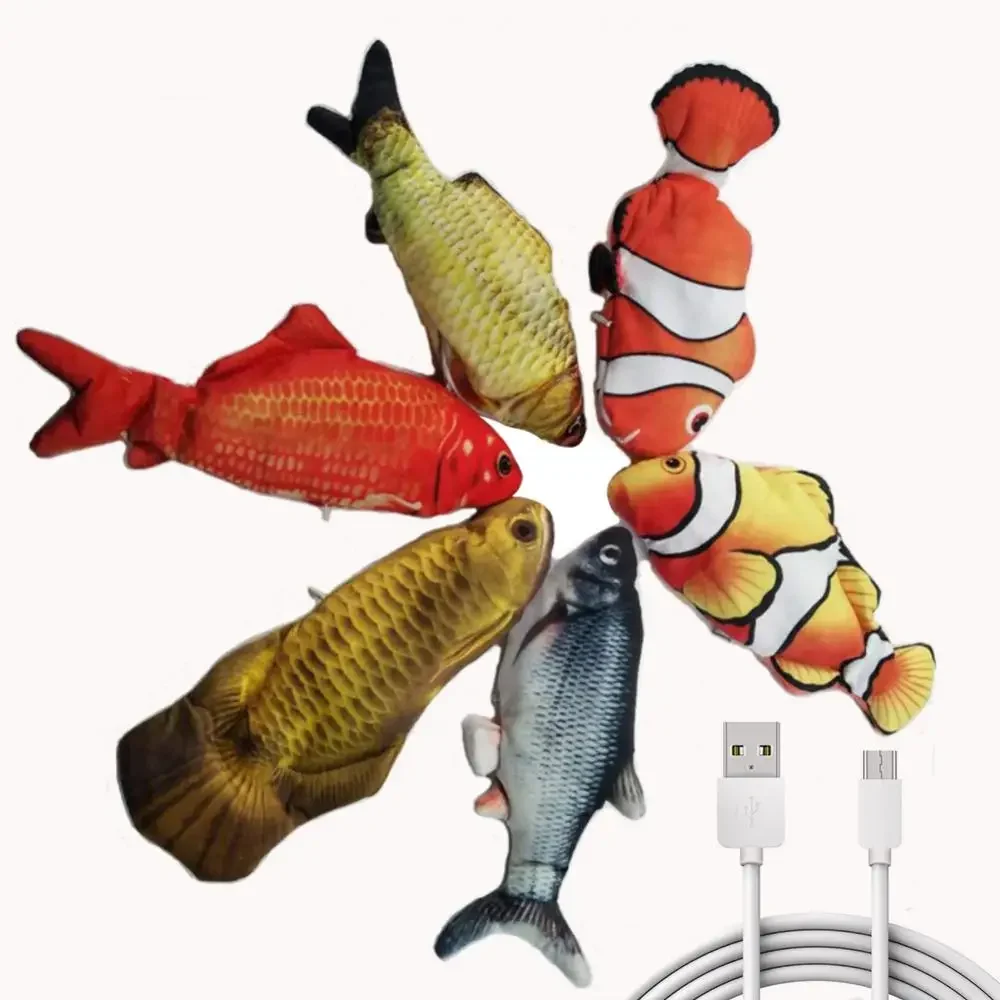 Cat USB Charger Toy Fish Interactive Electric Floppy Fish Cat Toy Realistic Pet Cats Chew Bite Toys Pet Supplies Cats Dog Toys
