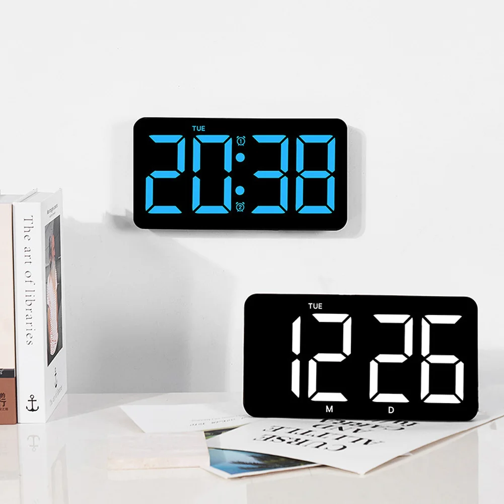 Digital Wall Clock LED Screen With Remote Control Temperature Humidity Display 10.5"