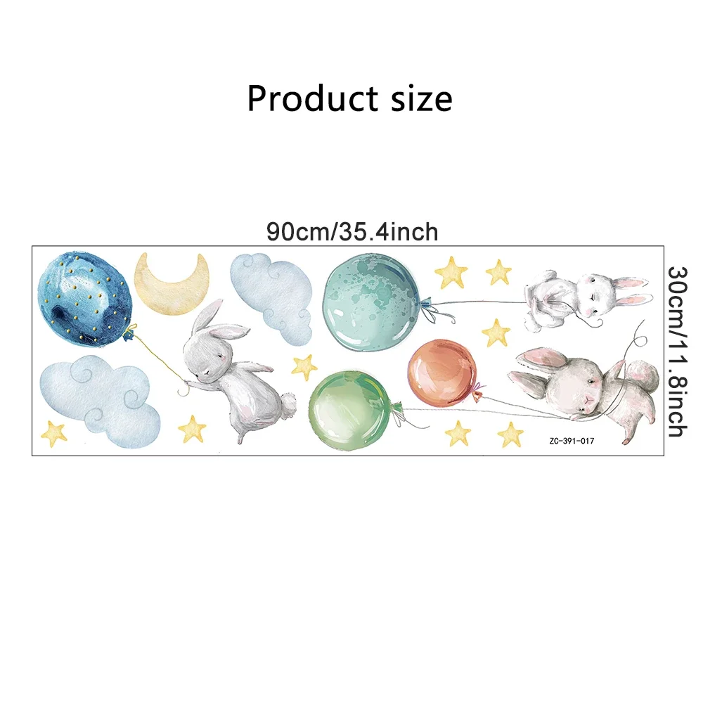 Luminous Wall Stickers Wall Stickers Vinyl Decal Stickers Cute Lovely Flying Rabbits For Kids Balloons Moon Star Cloud Removable Decal Nursery Baby Room Decor Poster Mural