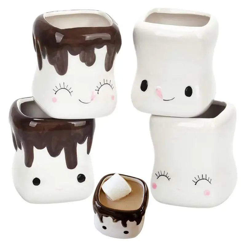 

4pcs Cartoon Face Coffee Cup Creative Ceramic Mug Afternoon Tea Breakfast Milk Cup Home Office Drinking Utensils Cute Gifts