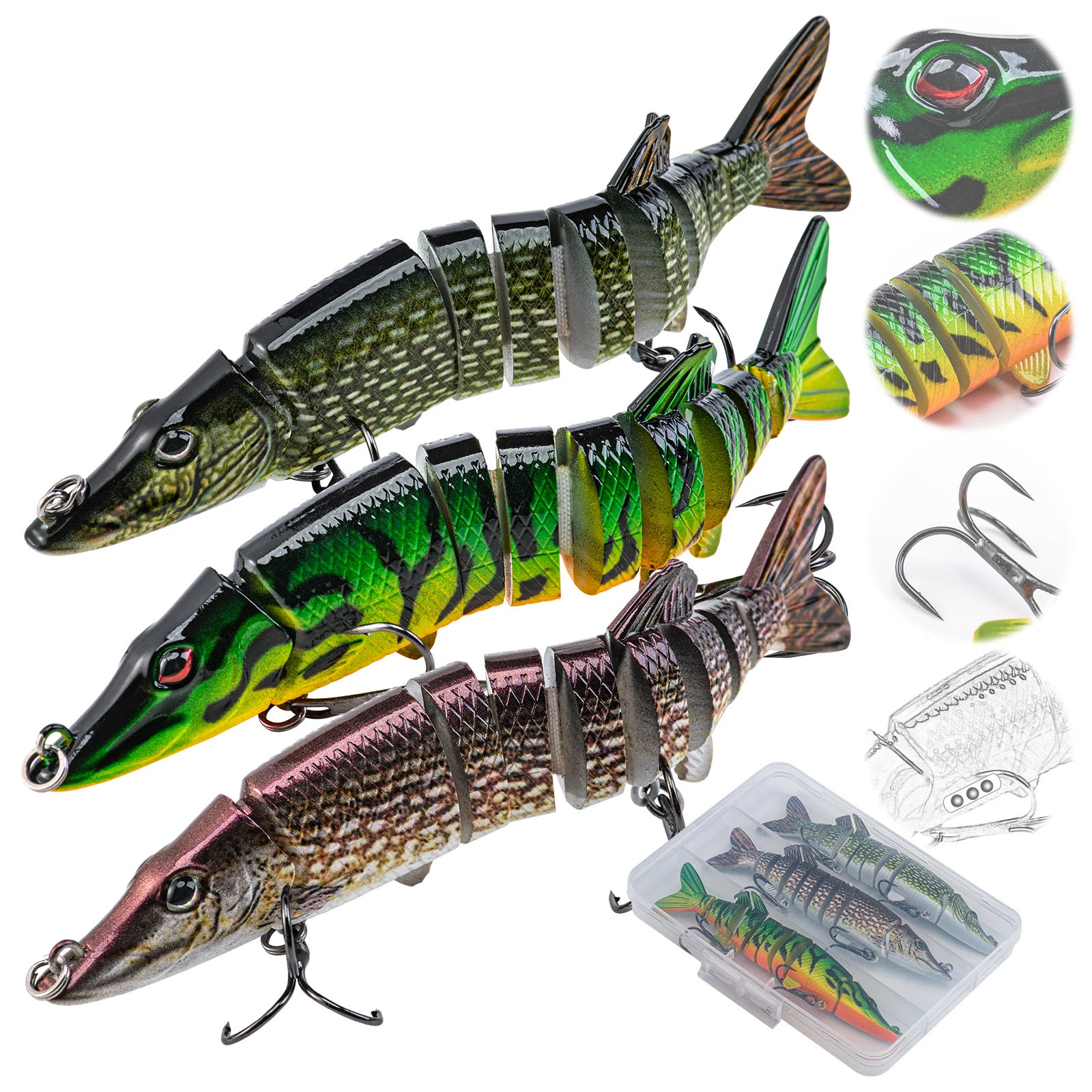 

Goture 3pcs/box Swimbait 12.5cm 1.94g Pike Wobblers for Fishing Artificial Bait Hard Multi Jointed Crankbait With Hook
