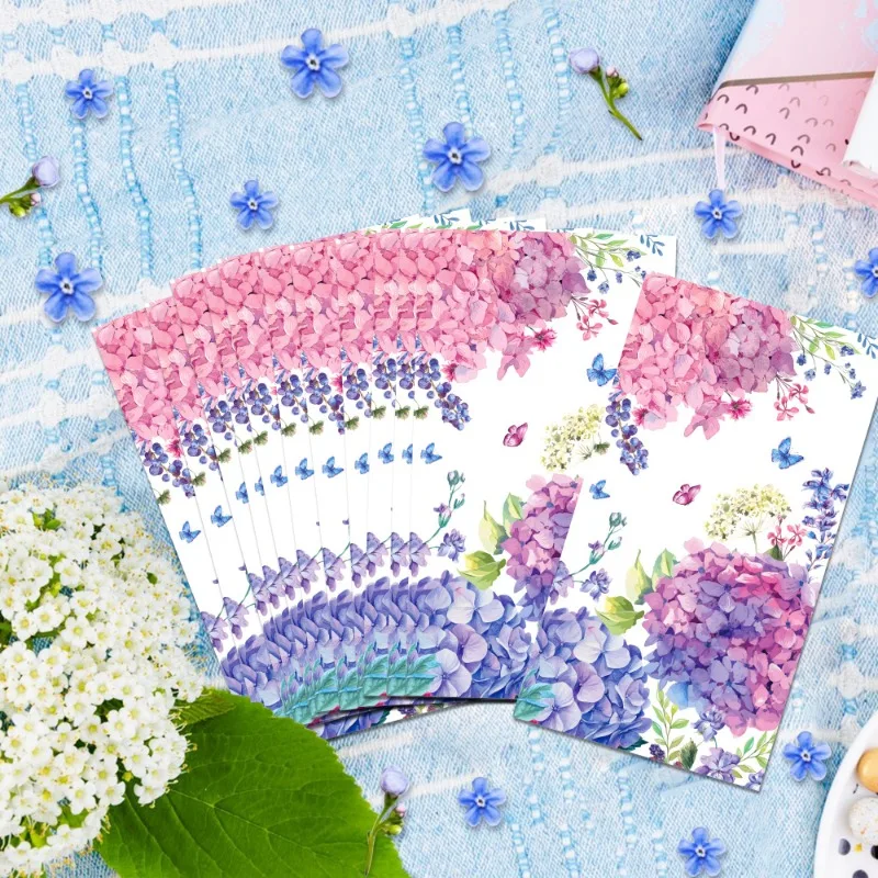 20pcs/Pac 34.2*40.6cm 2-Ply Hydrangea Flower Printed Long Paper Napkins Party Paper Placemats Decorative Napkins