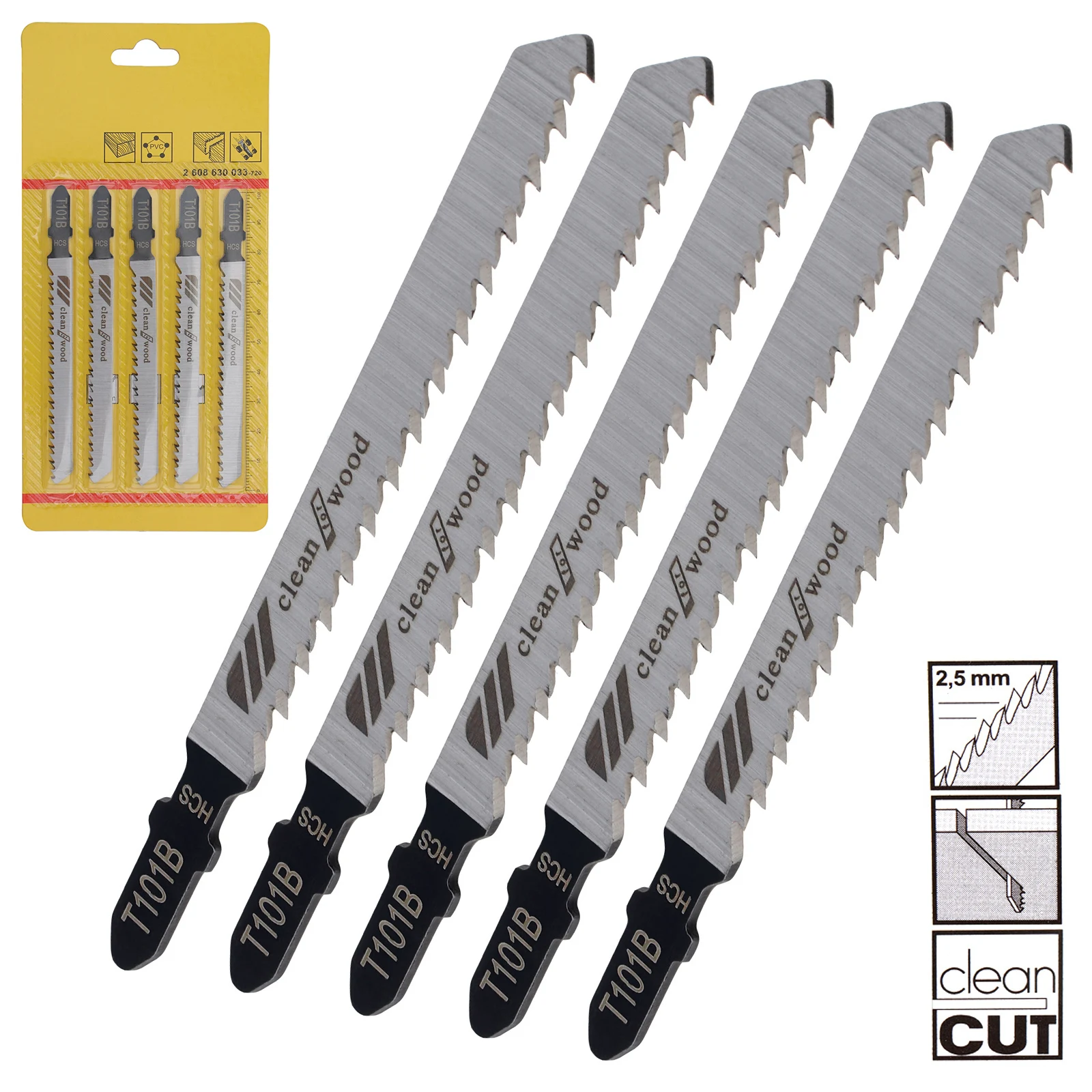 5pcs/set T101B 100mm Jig Saw Reciprocating High Carbon Steel Straight Cutting Tool for Woodworking Plastic Wood Metal