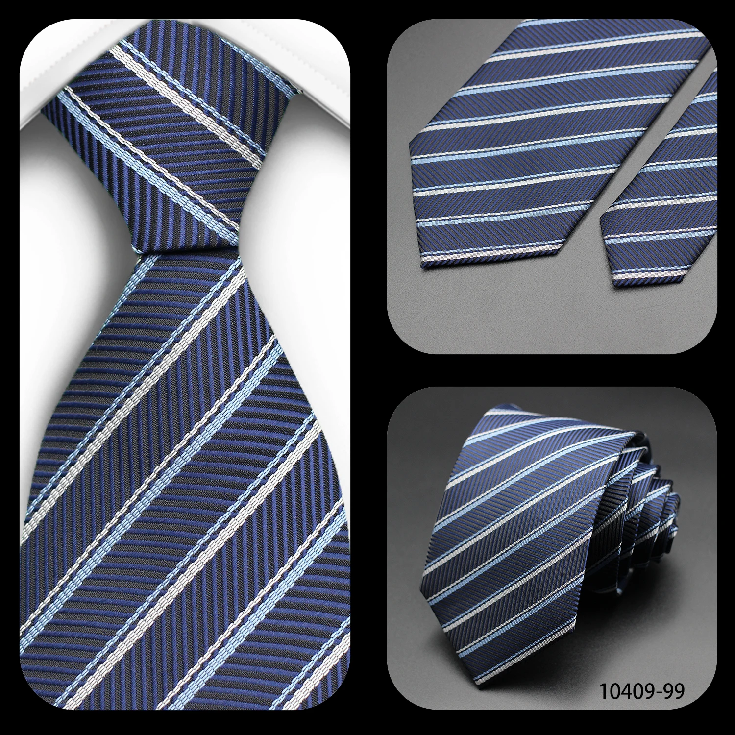 Dunkelblaue Herrenkrawatte, klassische Streifen, 7 cm, Jacquard, luxuriöse Krawatte, Business-Accessoires, Alltagskleidung, Krawatte, Hochzeit, Party, Geschenk – Detail 8