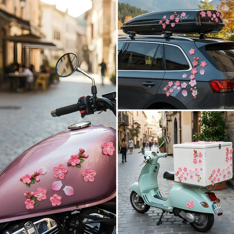 3D Peach Flower Car Sticker Interior Decor Cute Kawaii DIY 3D Resin Flower Decal for Women Girls Dashboard Air Vent Decoration