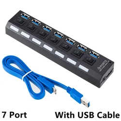 Enhanced USB 3.0 Hub with Power Adapter - 4/7 Port Splitter (7 Port USB Cable)