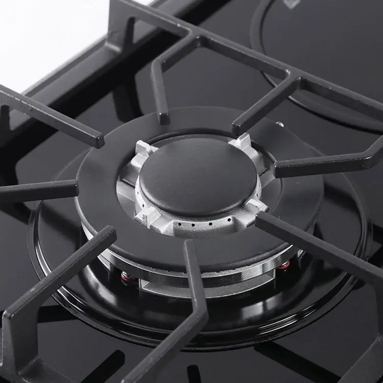 Kitchen 4 Burner Stove Hob Tempered Glass Panel 60Cm Black Built in Gas Hob Grill Gas Stove with Cast Iron Enamel