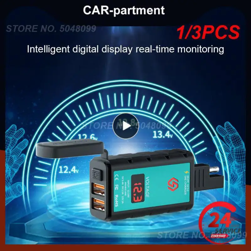 

1/3PCS 12V USB Motorcycle Charger Quick Charger Waterproof Switch With Voltmeter SAE Plug To USB Type-C Socket Moto Accessories