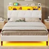 Bed Frame with Led Lights and Storage Headboard, LED Bed Frame with Charging Station, Velvet Upholstered Platform Bed Frame 4